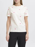 Ichi T-shirt Donna 20122502 Cloud Dancer W. Pink Yarrow - Bianco