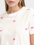 Ichi T-shirt Donna 20122502 Cloud Dancer W. Pink Yarrow - Bianco