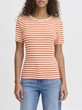 Ichi T-shirt Bianco Donna 20122818 Fiesta W. Cloud Dancer Stripe - Arancione