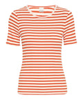 Ichi T-shirt Bianco Donna 20122818 Fiesta W. Cloud Dancer Stripe - Arancione