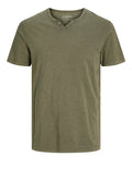 Jack e Jones T-shirt Split Neck Uomo 12164972 Dusky Green Slim - Verde