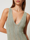 Twin Set Vestito Longuette Donna 251TT319A Water Green Lurex - Verde