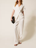 Actitude Pantalone Palazzo Donna 261AP2084 Off White Pinstripe - Bianco