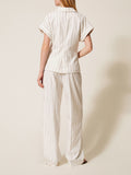 Actitude Pantalone Palazzo Donna 261AP2084 Off White Pinstripe - Bianco