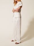 Actitude Pantalone Palazzo Donna 261AP2084 Off White Pinstripe - Bianco
