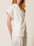 Actitude Blazer Donna 261AP2085 Off White Pinstripe - Bianco