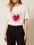 Actitude T-shirt Donna 261AP2164 Off White Stampa Cuore - Bianco