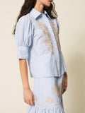 Actitude Camicia Casual Donna 261AT2030 Off White/light Blue Embr. Pin - Celeste