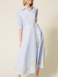 Actitude Vestito Midi Donna 261AT2032 Off White/light Blue Embr. Pin - Celeste