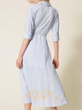 Actitude Vestito Midi Donna 261AT2032 Off White/light Blue Embr. Pin - Celeste