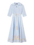 Actitude Vestito Midi Donna 261AT2032 Off White/light Blue Embr. Pin - Celeste