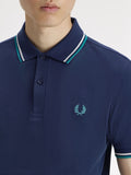 Fred Perry Polo Twin Tipped Uomo M3600P Tnsbl/snwht/dpmt - Blu