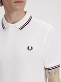 Fred Perry Polo Twin Tipped Uomo M3600P Snwht/bred/nvy - Bianco