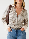 Guess Camicia Casual Alexandra Donna W4YH47WF1T2 4g All Over Logo Lov - Beige
