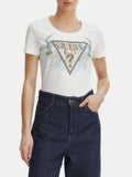 Guess T-shirt Flower Triangle Donna W6GI12K3027 Pure White - Bianco
