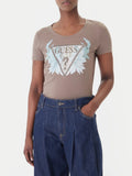 Guess T-shirt Flower Triangle Donna W6GI12K3027 Walnut Shell - Beige