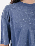 Guess T-shirt Rhinestone Crop Donna W6GI42K3582 Washed Out Navy Mult - Blu