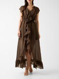 Guess Vestito Longuette Maelys Ruffled Donna W6GK87W2111 Coarse Brown Multi - Marrone