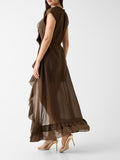 Guess Vestito Longuette Maelys Ruffled Donna W6GK87W2111 Coarse Brown Multi - Marrone