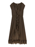 Guess Vestito Longuette Maelys Ruffled Donna W6GK87W2111 Coarse Brown Multi - Marrone