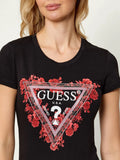 Guess T-shirt Flowers Triangle Donna W6RI23J1314 Jet Black A996 - Nero