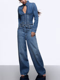 Liu Jo Jeans Wide Donna UA6510D0400 Den.md.blue Intrecci - Denim