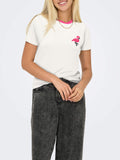 Only T-shirt Donna 15318959 Cloud Dancer Flamingo - Bianco