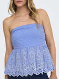 Only Top Donna 15367426 Blue Bonnet Bright White Emb - Celeste