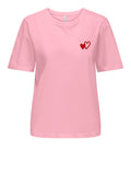 Only T-shirt Donna 15370117 Romance Rose Double Heart Emb - Rosa