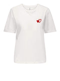 Only T-shirt Donna 15370117 Cloud Dancer Double Heart Emb - Bianco