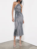 Patrizia Pepe Vestito Longuette Donna 2A3039J422 Reef Gray Sequins - Argento