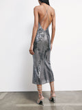 Patrizia Pepe Vestito Longuette Donna 2A3039J422 Reef Gray Sequins - Argento