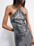 Patrizia Pepe Vestito Longuette Donna 2A3039J422 Reef Gray Sequins - Argento