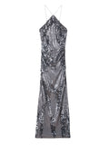 Patrizia Pepe Vestito Longuette Donna 2A3039J422 Reef Gray Sequins - Argento