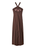 Patrizia Pepe Vestito Longuette Donna 2A3097A552 Wood Brown Stripes - Marrone