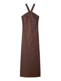 Patrizia Pepe Vestito Longuette Donna 2A3097A552 Wood Brown Stripes - Marrone