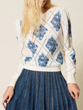 Twin Set Pullover Donna 261TP3450 St.rombi Floreali Topazio - Blu