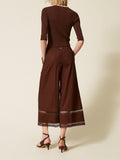 Twin Set Pantalone Palazzo Donna 261TT2252 Coffee Liqueur - Marrone