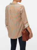 Vero Moda Camicia Casual Bumpy Donna 10275283 Birch New Stripe Tigers Eye - Marrone