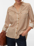 Vero Moda Camicia Casual Bumpy Donna 10275283 Birch New Stripe Tigers Eye - Marrone