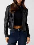 Guess Giubbino di Pelle New Fiammetta Donna W4YL04WE480 Jet Black A996 - Nero