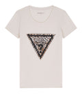 Guess T-shirt Ss Cn Savanna Leopard Triangle Donna W6BI26K6047 Cream White - Bianco