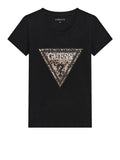 Guess T-shirt Ss Cn Savanna Leopard Triangle Donna W6BI26K6047 Jet Black A996 - Nero