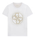 Guess T-shirt Ss Cn 4G Round Crystals Logo T Donna W6BI30K6051 Pure White - Bianco