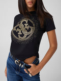 Guess T-shirt Ss Cn 4G Round Crystals Logo T Donna W6BI30K6051 Jet Black A996 - Nero