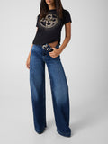 Guess T-shirt Ss Cn 4G Round Crystals Logo T Donna W6BI30K6051 Jet Black A996 - Nero