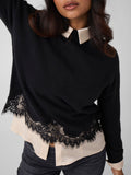 Guess Maglia Ls Mn Hayden Lace Swtr Donna W6BR38Z1433 Jet Black A996 - Nero