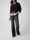 Guess Maglia Ls Mn Hayden Lace Swtr Donna W6BR38Z1433 Jet Black A996 - Nero