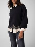 Guess Maglia Ls Mn Hayden Lace Swtr Donna W6BR38Z1433 Jet Black A996 - Nero