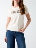 Guess T-shirt Ss Cn Snake Script Rhinestone Donna W6YI30K4349 Cream White - Bianco